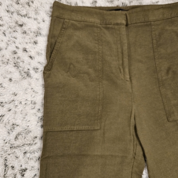Zara SZ M Olive Green Straight Leg Flat Front Stretch Preppy Ankle Pants - Picture 2 of 12